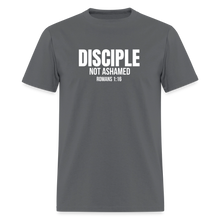 Load image into Gallery viewer, Disciple – Not Ashamed Romans 1:16 Faith Shirt - charcoal