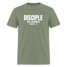 Load image into Gallery viewer, Disciple – Not Ashamed Romans 1:16 Faith Shirt - military green