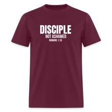 Load image into Gallery viewer, Disciple – Not Ashamed Romans 1:16 Faith Shirt - burgundy