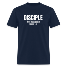Load image into Gallery viewer, Disciple – Not Ashamed Romans 1:16 Faith Shirt - navy