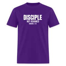 Load image into Gallery viewer, Disciple – Not Ashamed Romans 1:16 Faith Shirt - purple