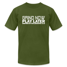 Load image into Gallery viewer, Grind Now Play Later Unisex Jersey T-Shirt by Bella + Canvas - olive
