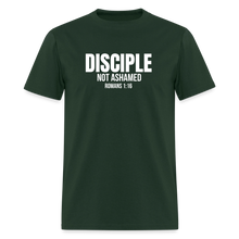 Load image into Gallery viewer, Disciple – Not Ashamed Romans 1:16 Faith Shirt - forest green
