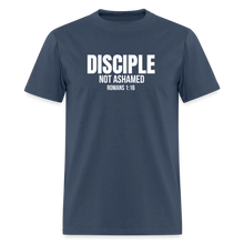 Load image into Gallery viewer, Disciple – Not Ashamed Romans 1:16 Faith Shirt -  blue dusk
