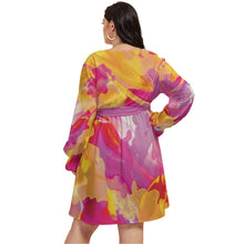 Load image into Gallery viewer, Women&#39;s V-Neck Dress (Plus Size) Yellow Pink
