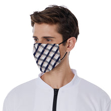 Load image into Gallery viewer, All-Over Print Face Mask with Adjustable Ear loops Blue Tan and White
