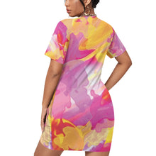 Load image into Gallery viewer, All-Over Print Women’s Stacked Hem Dress With Short Sleeve（Plus Size）
