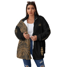 Load image into Gallery viewer, Kingdom Citizen Black and Gold Women&#39;s Borg Fleece Collar Coat

