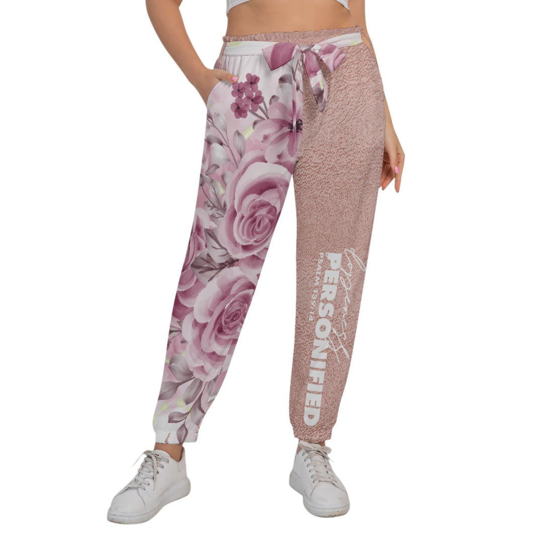Rose Gold Dopeness Personified Women’s Trousers With Waist Belt(Plus Size)