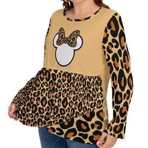 Leopard Print inspred T-shirt With Double Layer Stacking(Plus Size)