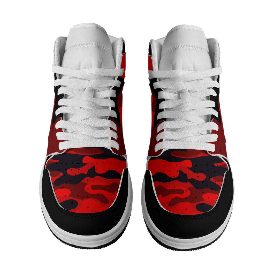 Red Black Camo Men's Synthetic Leather Stitching Shoes