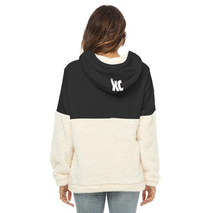 Women's Block Borg Hoodie With Half Zip