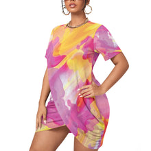 Load image into Gallery viewer, All-Over Print Women’s Stacked Hem Dress With Short Sleeve（Plus Size）
