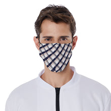 Load image into Gallery viewer, All-Over Print Face Mask with Adjustable Ear loops Blue Tan and White
