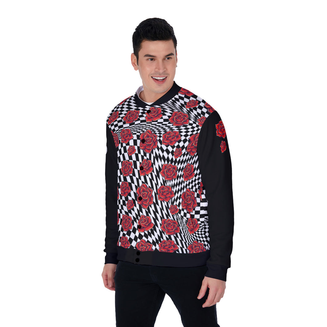 All-Over Print Men's Baseball Jacket with Fuzzy Fleece