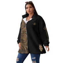 Load image into Gallery viewer, Kingdom Citizen Black and Gold Women&#39;s Borg Fleece Collar Coat
