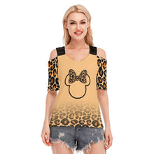 Load image into Gallery viewer, Leopard Print with Ears Women&#39;s T-shirt with Black Lace Shoulder Strap
