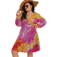 Load image into Gallery viewer, Women&#39;s V-Neck Dress (Plus Size) Yellow Pink
