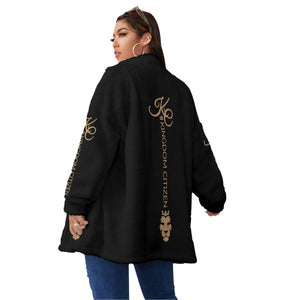 Kingdom Citizen Black and Gold Women's Borg Fleece Collar Coat