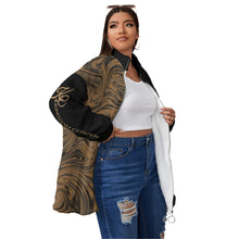 Load image into Gallery viewer, Kingdom Citizen Black and Gold Women&#39;s Borg Fleece Collar Coat
