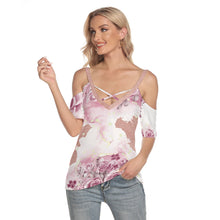 Load image into Gallery viewer, Rose Gold Women&#39;s Cold Shoulder T-shirt With Criss Cross Strips
