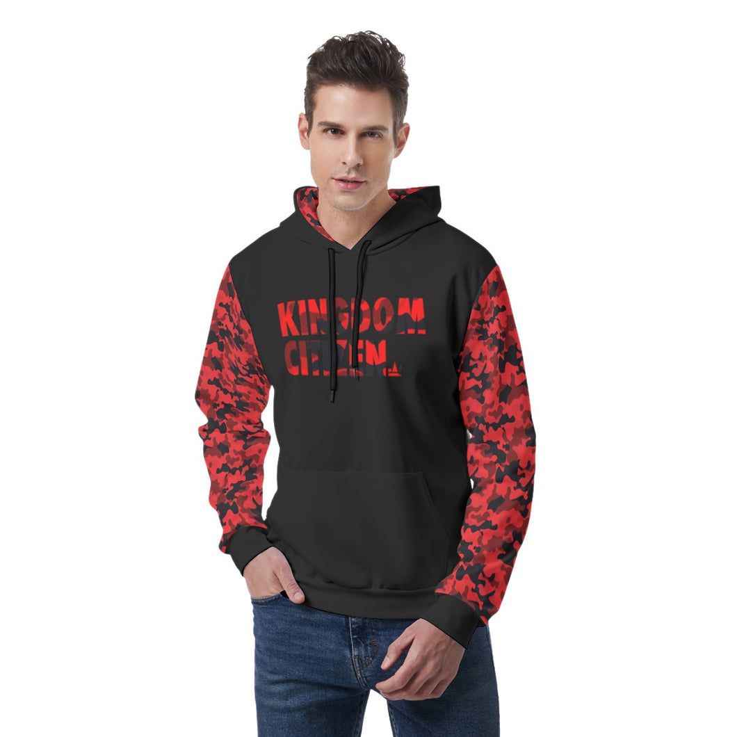 Red Black Camo Men's Hoodie With Double-sides Print Hood