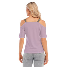 Load image into Gallery viewer, Stay Prayed Up Women&#39;s Cold Shoulder T-shirt With Golden Elastic Band On Neck
