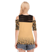 Load image into Gallery viewer, Leopard Print with Ears Women&#39;s T-shirt with Black Lace Shoulder Strap
