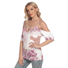 Load image into Gallery viewer, Rose Gold Women&#39;s Cold Shoulder T-shirt With Criss Cross Strips
