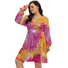 Load image into Gallery viewer, Women&#39;s V-Neck Dress (Plus Size) Yellow Pink
