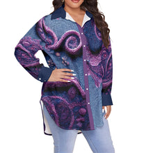 Load image into Gallery viewer, Purple Blue Women&#39;s Shirt With Long Sleeve(Plus Size)
