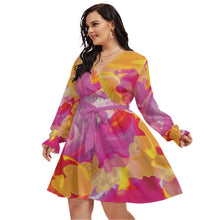 Load image into Gallery viewer, Women&#39;s V-Neck Dress (Plus Size) Yellow Pink

