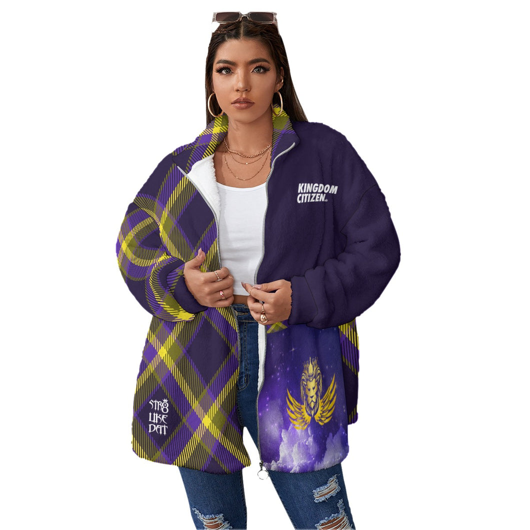 Kingdom Citizen Purple and Gold Women's Borg Fleece Collar Coat