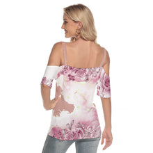 Load image into Gallery viewer, Rose Gold Women&#39;s Cold Shoulder T-shirt With Criss Cross Strips
