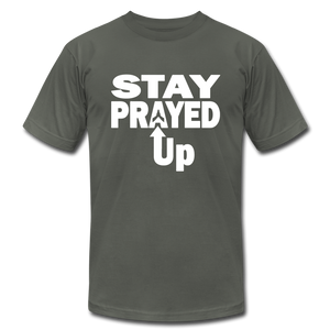 Staying prayed up Unisex Jersey T-Shirt by Bella + Canvas - asphalt