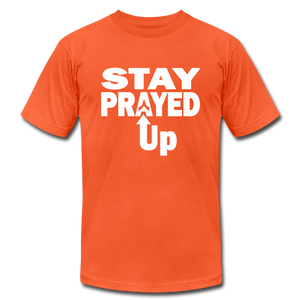 Staying prayed up Unisex Jersey T-Shirt by Bella + Canvas - orange