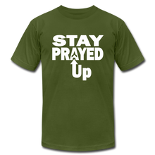 Load image into Gallery viewer, Staying prayed up Unisex Jersey T-Shirt by Bella + Canvas - olive
