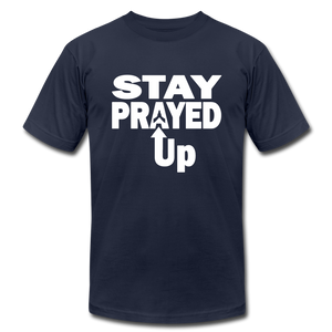 Staying prayed up Unisex Jersey T-Shirt by Bella + Canvas - navy