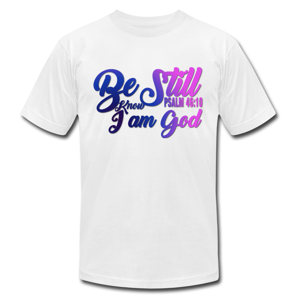 Be Still Colorful Unisex Jersey T-Shirt by Bella + Canvas - white