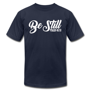 Be Still Unisex Jersey T-Shirt by Bella + Canvas - navy