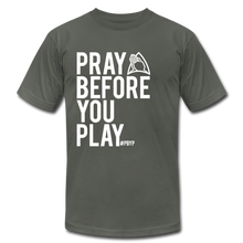 Load image into Gallery viewer, Pray Before You Play Unisex Jersey T-Shirt by Bella + Canvas - asphalt
