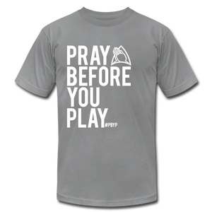 Pray Before You Play Unisex Jersey T-Shirt by Bella + Canvas - slate