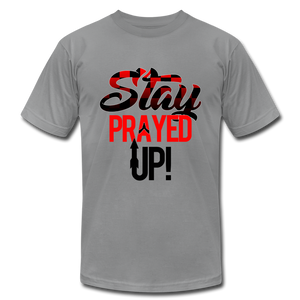Stay Prayed Up Red and Black Unisex Jersey T-Shirt by Bella + Canvas - slate