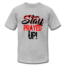 Load image into Gallery viewer, Stay Prayed Up Red and Black Unisex Jersey T-Shirt by Bella + Canvas - heather gray
