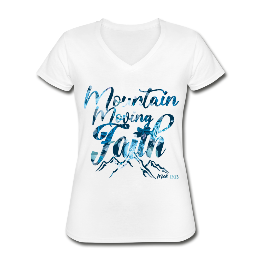 Mountain Moving Faith Women's V-Neck T-Shirt - white