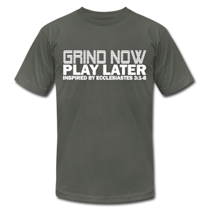 Grind Now Play Later Unisex Jersey T-Shirt by Bella + Canvas - asphalt