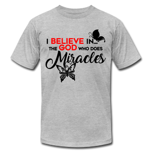I Believe in the God Unisex Jersey T-Shirt by Bella + Canvas - heather gray