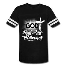 Load image into Gallery viewer, God Real Raw Relevant Vintage Sport T-Shirt - black/white
