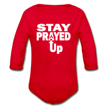 Load image into Gallery viewer, Stay Prayed Up Organic Long Sleeve Baby Bodysuit - red
