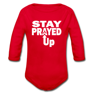 Stay Prayed Up Organic Long Sleeve Baby Bodysuit - red